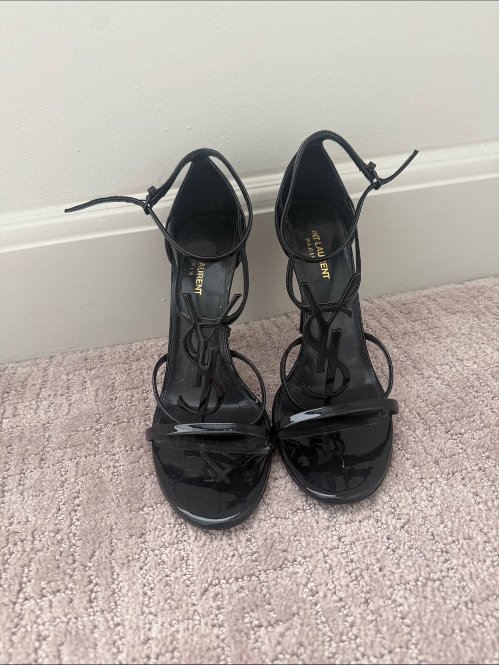Saint Laurent Black Patent Ankle-Strap Cassandra Heels - Picture 4 of 8